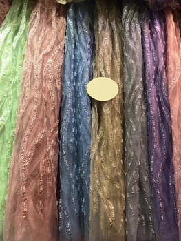 

Milylace Nigerian Lace Fabric High Quality Lace 5 Yards Shiny Sequined Mesh Lace for Party Wedding Dresses ZXW-127