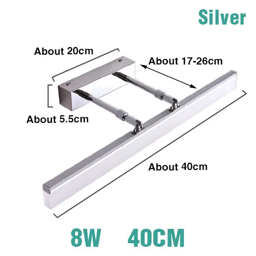 Современный светодиодный светильник для зеркала, промышленный настенный светильник 8 Вт 12 Вт, нержавеющая сталь, внутреннее освещение, водонепроницаемый, для ванной комнаты, макияж, 220 В, 110 В - Цвет абажура: Silver 40CM 8W