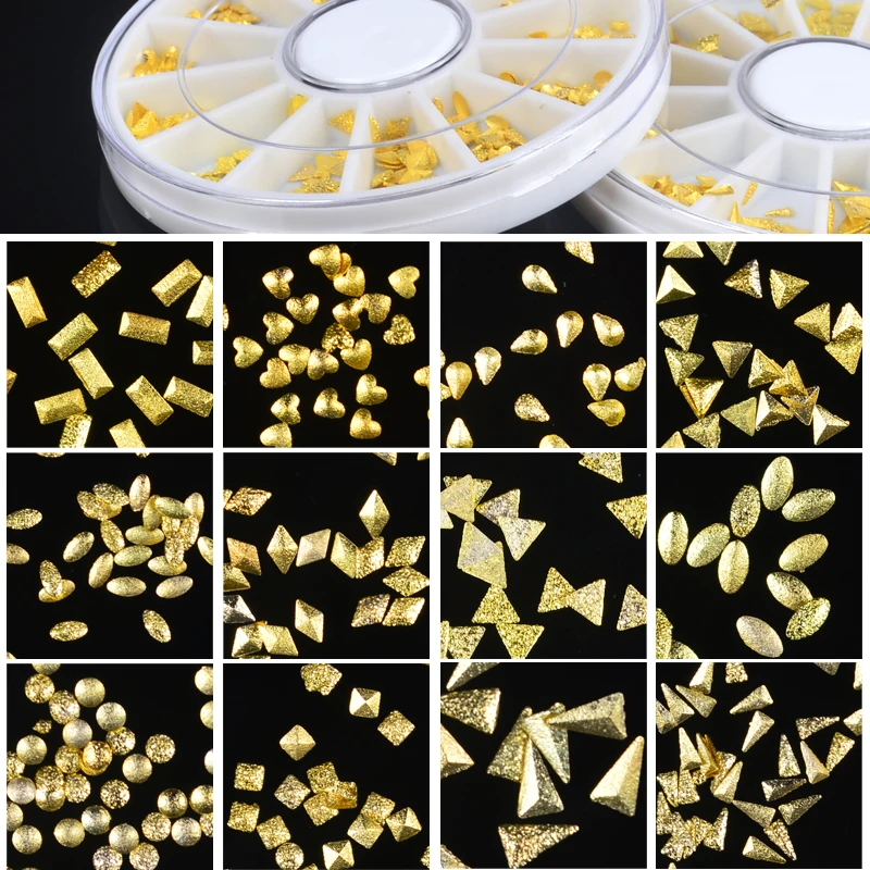 1 Box 12 Shapes Matte Rivet Nail Studs Gold Waterdrop Rhombus Square Round 3D Art Supplies DIY Decorations For Nails | Красота и
