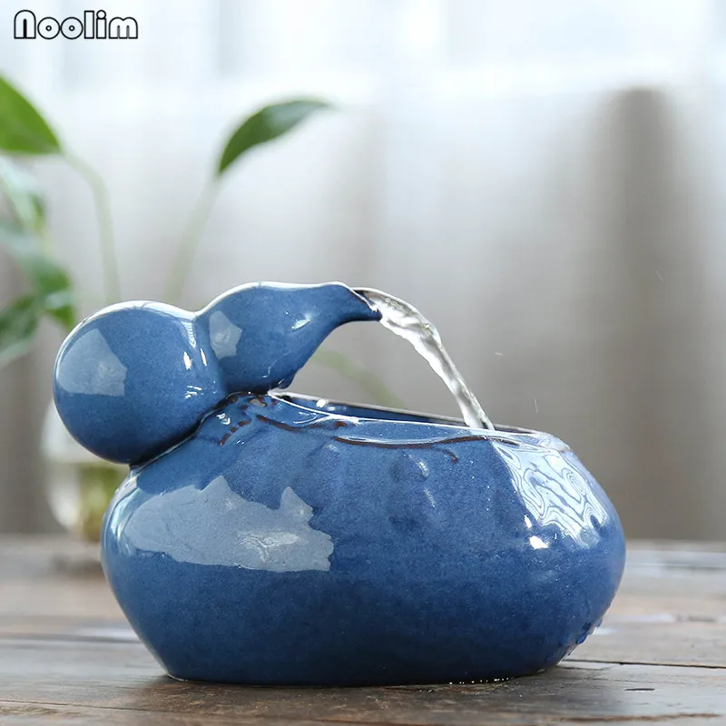 

Ceramic Small Fish Tank Gourd Shape Water Fountain Ornaments Office Desktop Feng Shui Minimalist Crafts Home Decor Waterscape