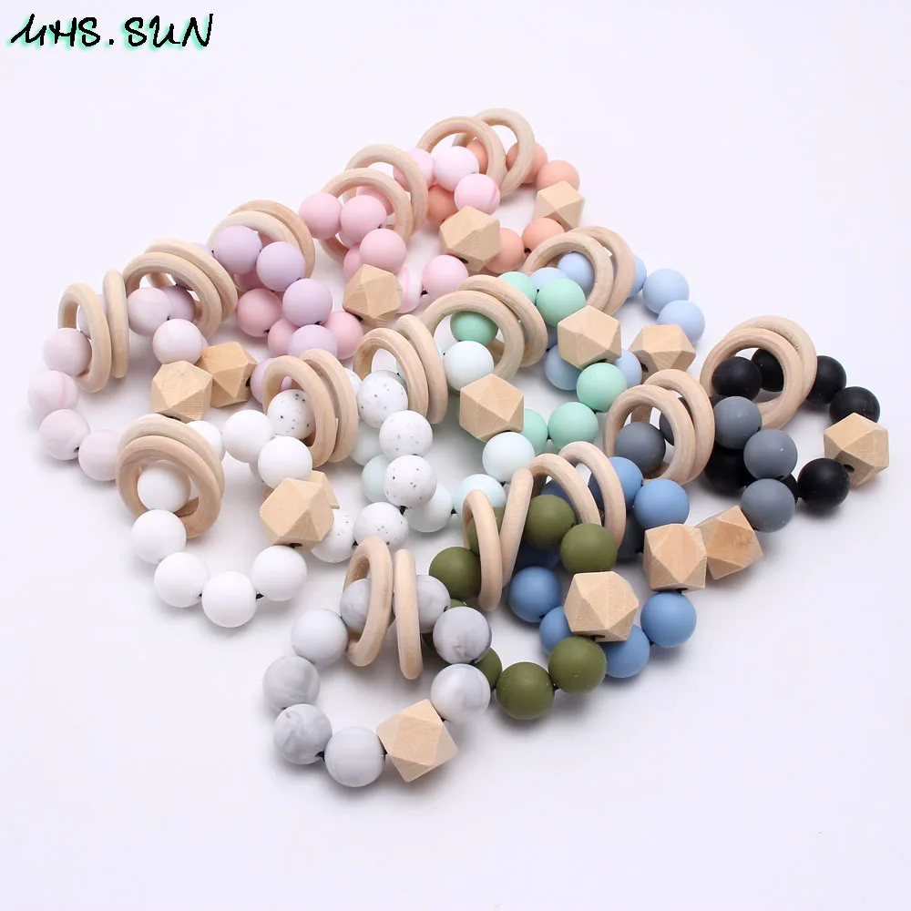 KT003 (6),$2.3.BPA Free Baby Teether Bracelets Kids Girls Chewable beads Nursing Jewelry Original Wood Silicone Beads Bangles gift 1PCJPG