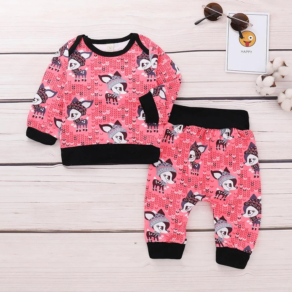 

MUQGEW Fashion baby girls clothes 2PCs Fox Print Long Sleeve Top Pants kids clothes girls Children clothing set roupas infantis