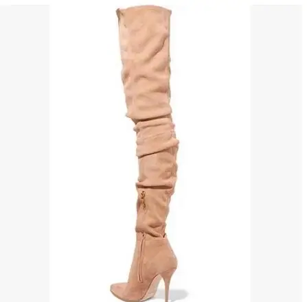 

2107 Winter Women Thin High Heels Pointed Toe Over The Knee Boots Side Zip 2 Colors Female Sexy Lady Party Boots