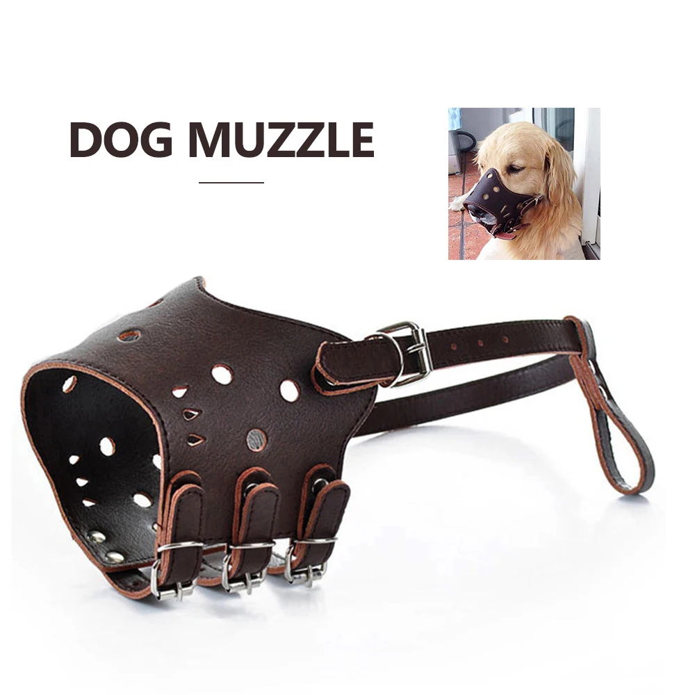 

Breathable Hole Design Leather Dog Pet Muzzle Adjusted Mouth Cover Muzzle Guard For Dogs Prevent Biting Barking