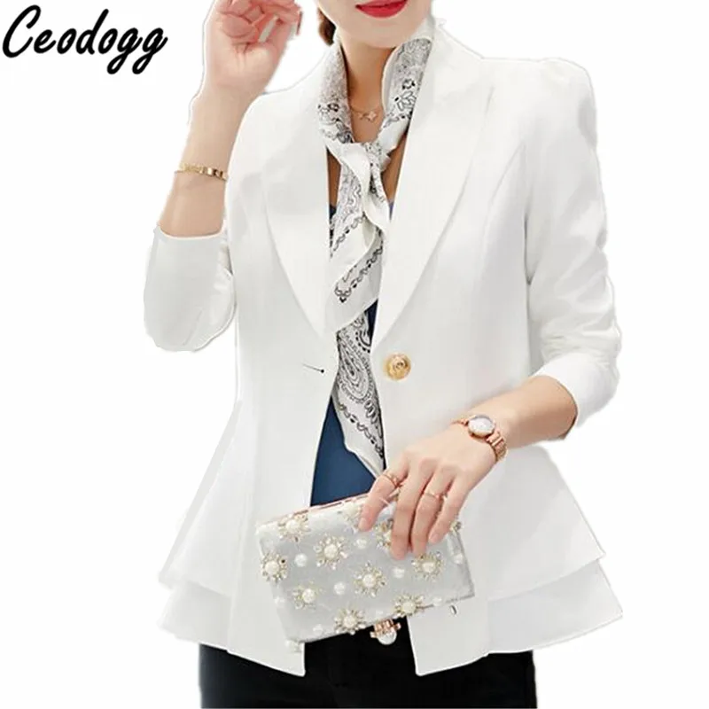 Gold Button Ruffle Women Blazers And Jackets 2018 New Spring Autumn