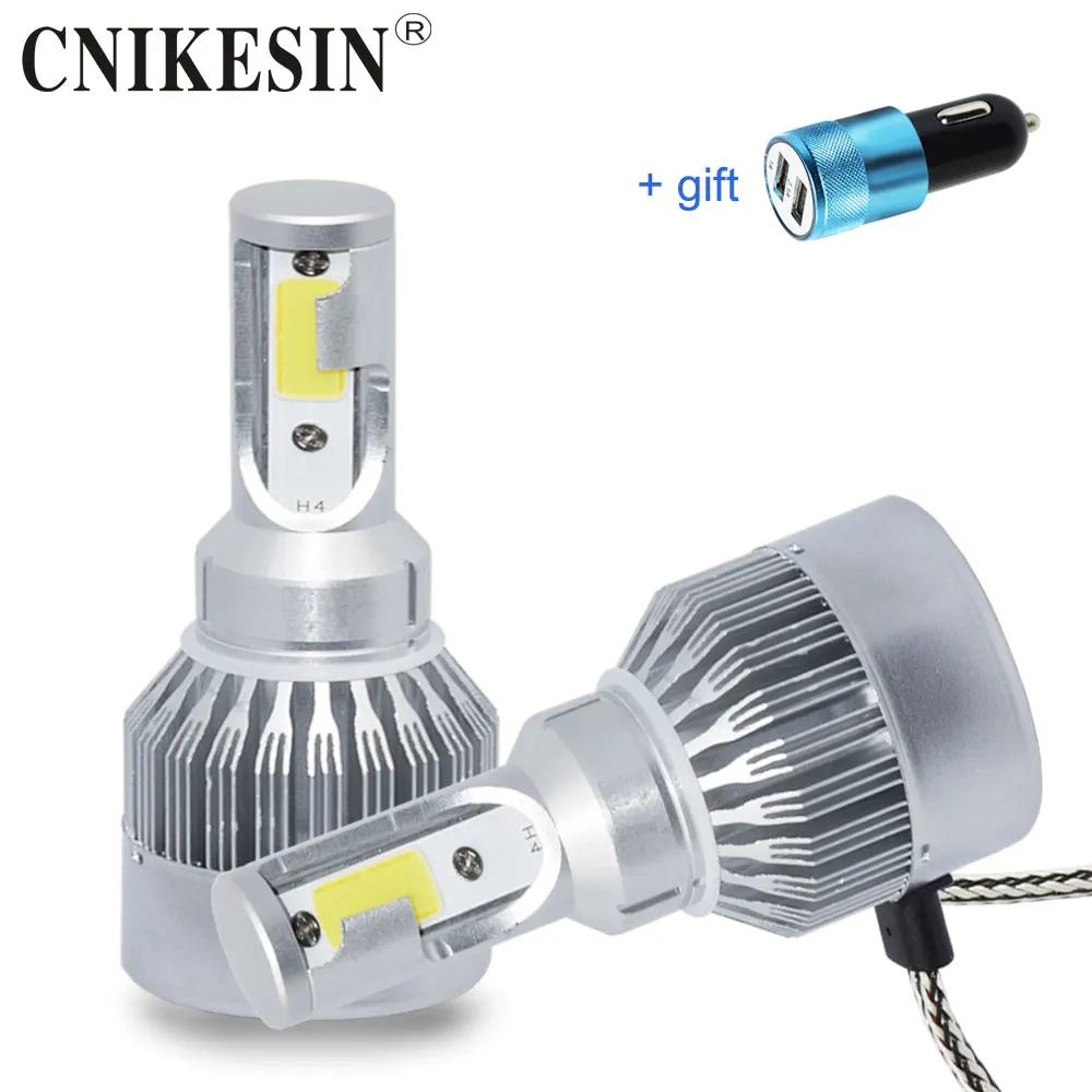 

CNIKESIN H4 Led Car Headlight Universal all car 12V 6000K 36W Canbus COB Light Sourcing Hi-Lo Beam Lamps Super White h4 led bulb