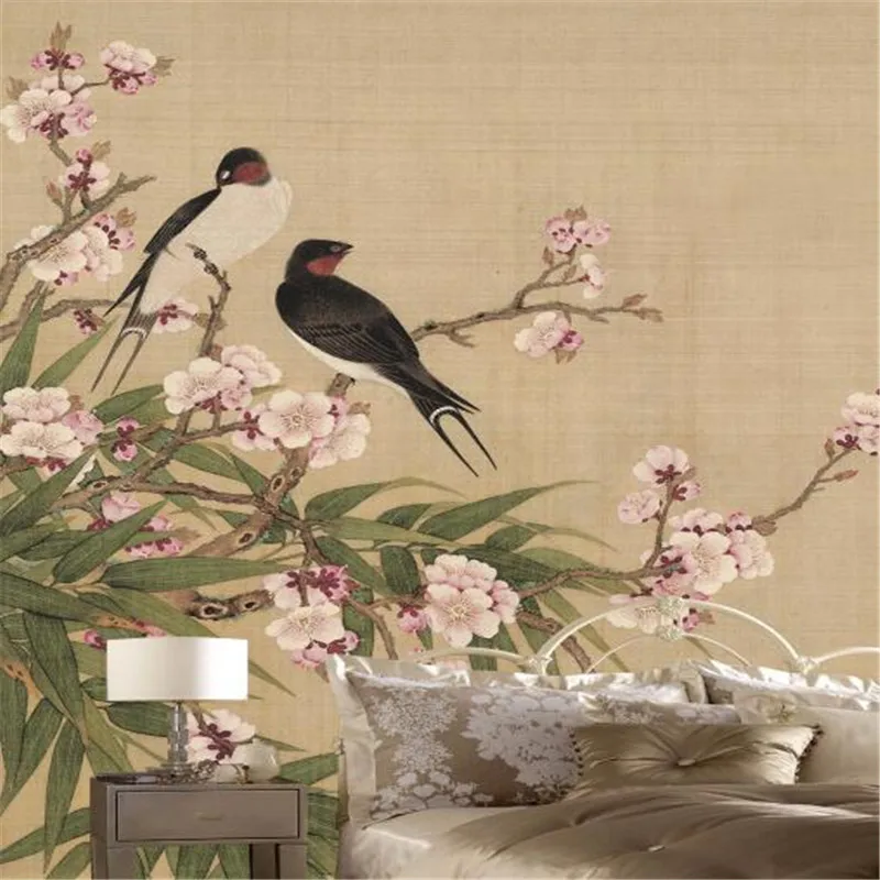 Custom Photo Wallpapers 3D Chinese Style Non-Woven Wall Papers Home Decor Birds Flowers Wallpapers for Living Room Bedrooms