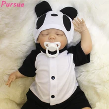 Pursue Reborn Baby Lifelike Newborn Baby Doll Panda Eat Bamboo Soft Vinyl Cloth Body Realisitc Infant Doll Weighted for Cuddle