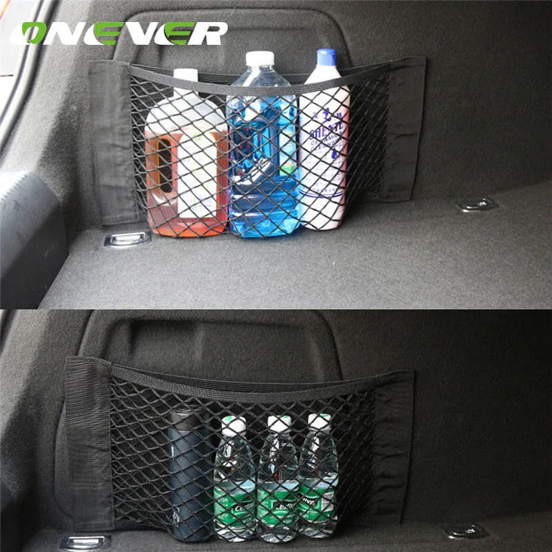 

Onever Car Trunk Storage Mesh Bag Back Rear Elastic Pocket Organizer Magic Tape Sticking Styling Luggage Holder Pocket Sticker