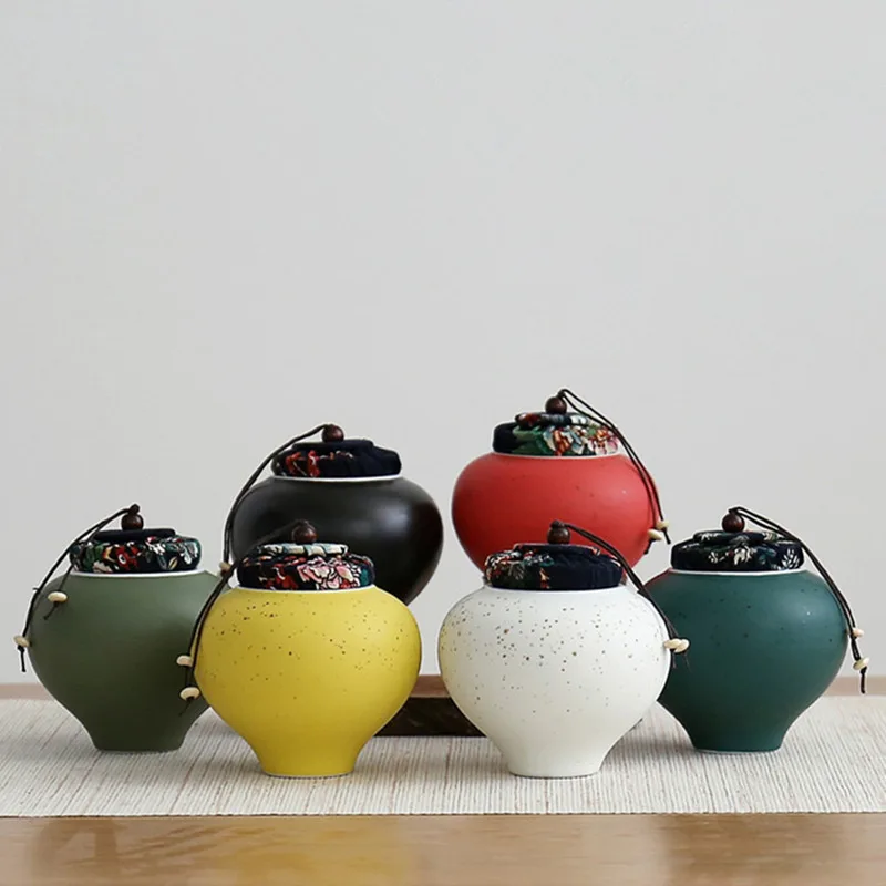 

Colorful Porcelain Tea Box Mini Crude Pottery Tea Storage Jar Spices Container For Kitchen Food Storage Tank With Lid Case Pot