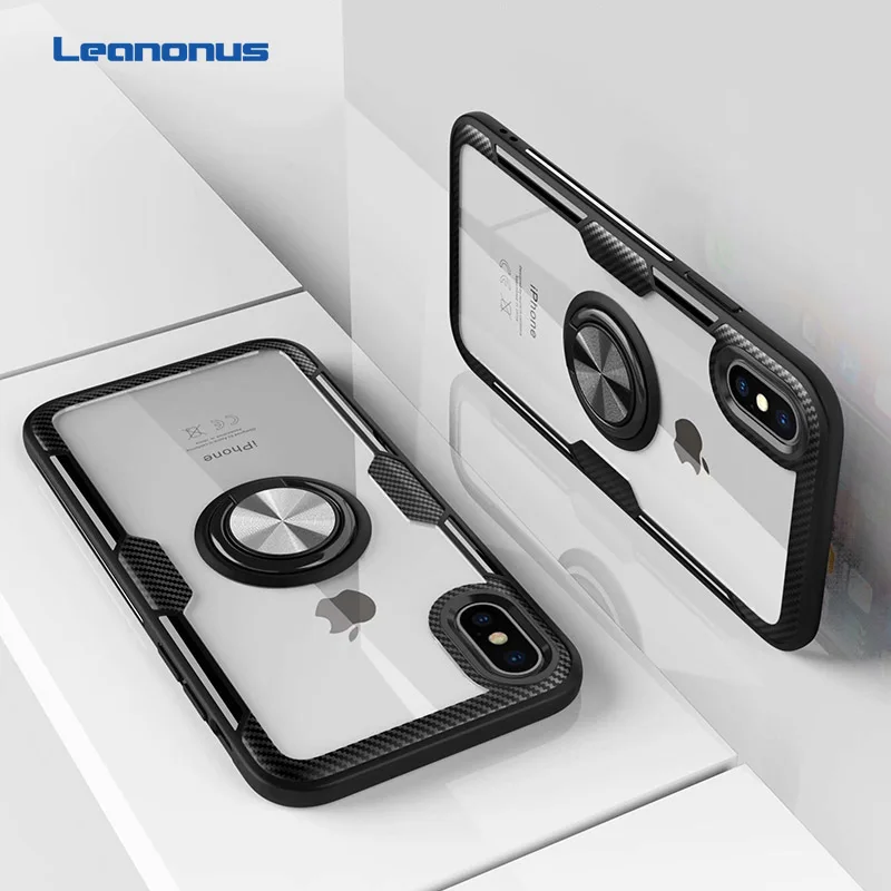 

Clear Acrylic Finger Ring Phone Case For iPhone X XS Max XR Case Soft TPU Bumper Silicone Cover For iPhone 6S 6 7 8 Plus Coque