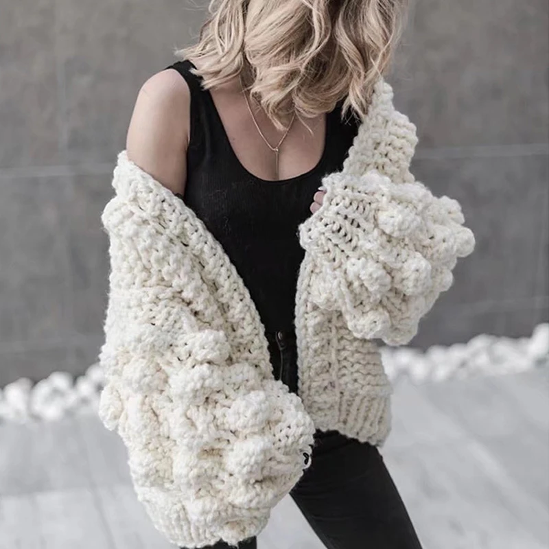 

Women 2019 Knit Sweater Hand Knitted Cardigan Fashion Winter Coat Long Sleeve Harajuku Loose Warm Cardigan Winter Tops Clothes
