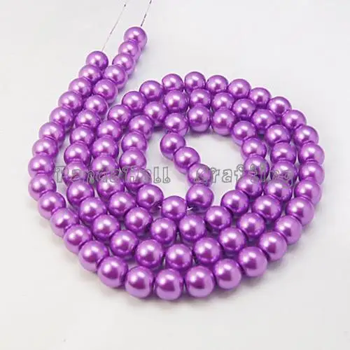 Glass Pearl Beads Strands, Pearlized, Round, DarkOrchid, Size: about 8mm in diameter, hole: 1mm, about 110pcs/str