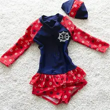 Европейский популярный детский купальник, качественный купальник для девочек, цельный красивый купальный костюм с длинными рукавами для подростков, Детская Одежда для пляжа