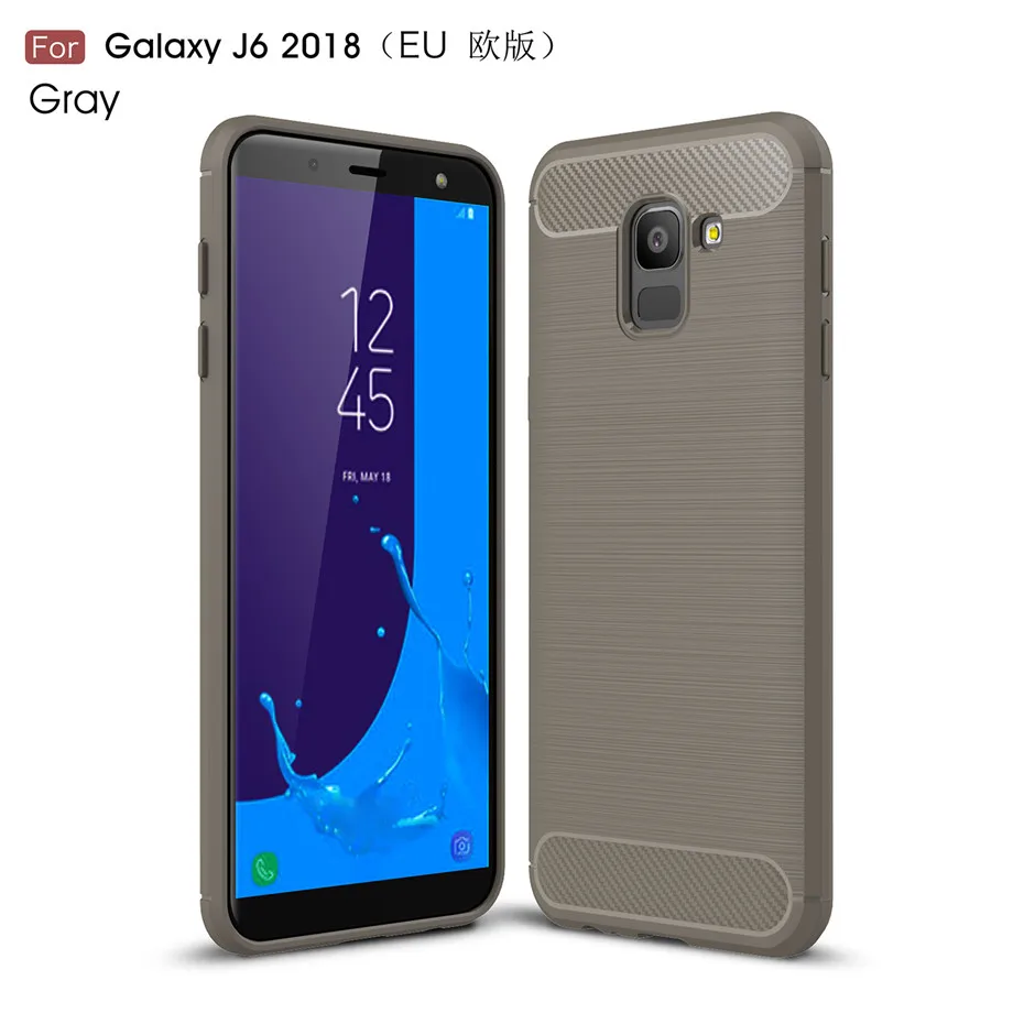 Силиконовый чехол для samsung Galaxy J6 J4 J8 A6 A7 A8 углеродного волокна ТПУ чехол для samsung A8 A6 плюс Чехол - Цвет: Серый