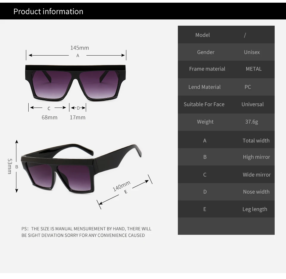 2019 Women Square Sunglasses Men Vintage Oversize UV400 Sun Glasses Ladies Brand Designer Eyewear Accessories