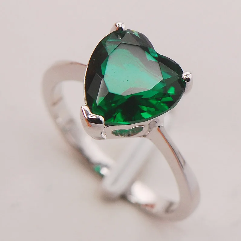 Simulated Emerald Women 925 Sterling Silver Ring F767 Size 5 6 7 8 9