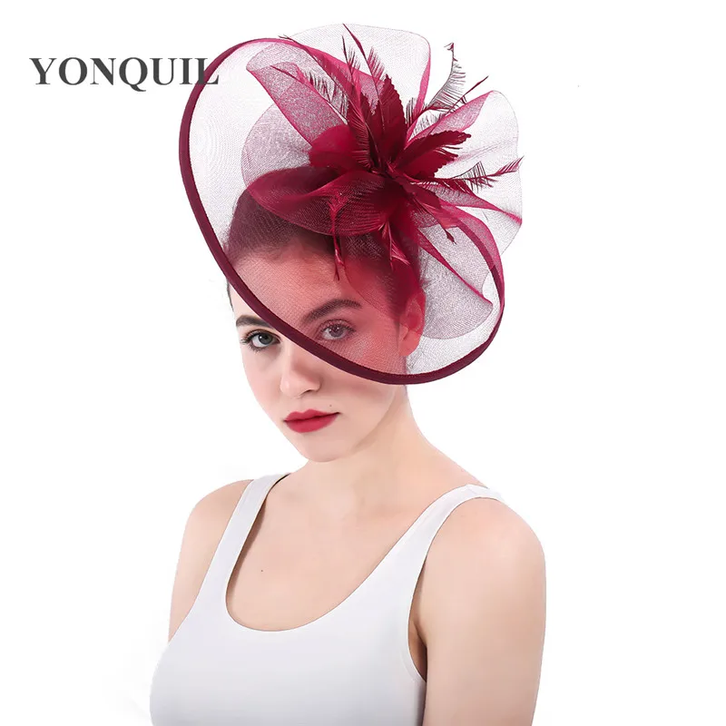 

feather fascinators hat marron crinoline hair accessories for wedding church Kentucky derby ascot races Multi-colors top quality