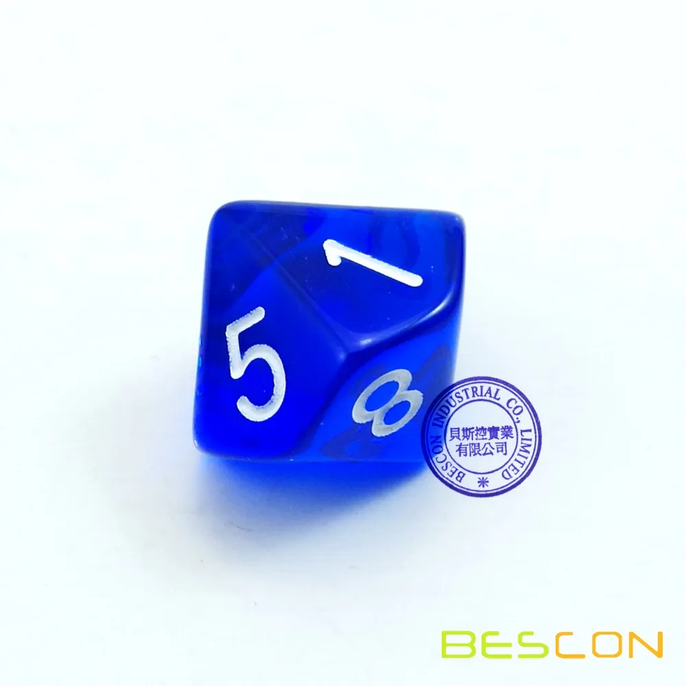 Bescon Polyhedral 10 Sides Dice with Number 1-10, Blue Transparent 10 Sided Dice, 10 Sides Cube 1-10, 10pcs Set 4