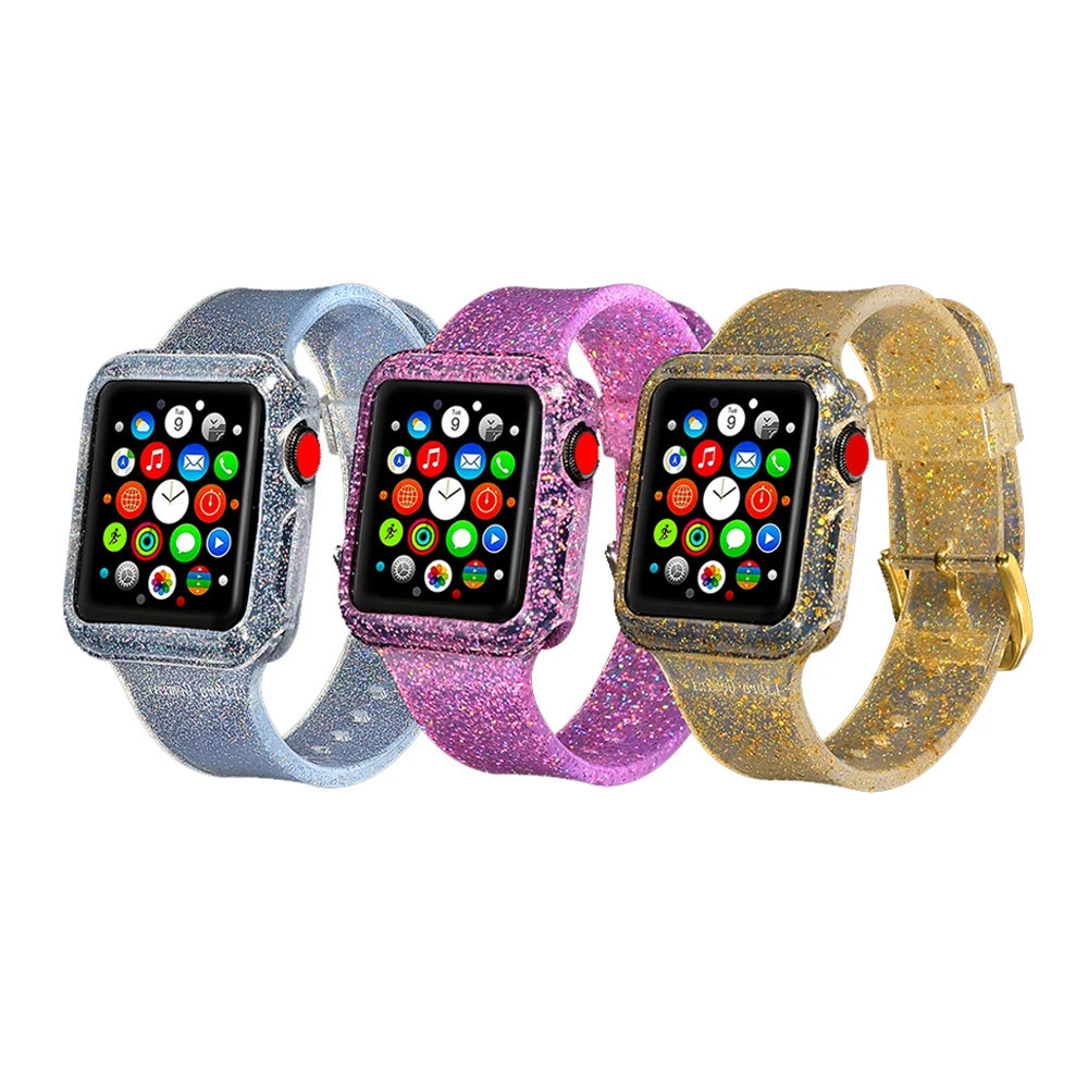 Новый Прозрачный блестящий водонепроницаемый силиконовый ремешок для Apple Watch 38
