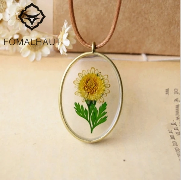 

FOMALHAUT Natural sunflower Leather Chain Necklace Long Strip Pendant Necklace Women 2016 Jewelry SX-90