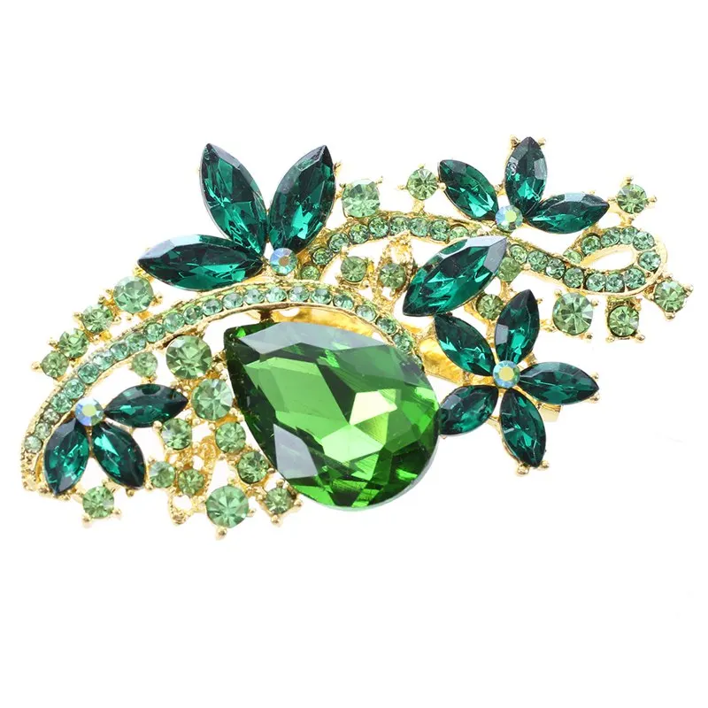 

Brooches for women crystal large Brooch Rhinestone Bouquet wedding accessories jewelry lapel pin - Gold, green