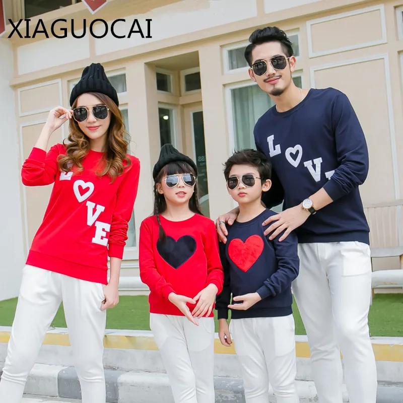XiaGuoCai Mother And Father Son Daughter Family Matching Outfits Spring and autumn Sweater Long sleeves Cotton fashion l57 35 | Мать и