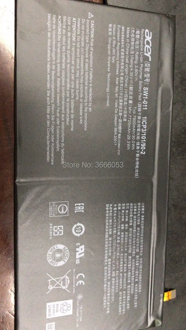 VK Новый 7900 mAh/30Wh 3 8 V SW1 011 Аккумулятор для ноутбука Acer Switch One 10 1 &quotTab Tablet PC Замена
