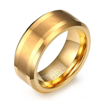 

Hip Hop Rock Gold Color Tungsten Material Round Finger Ring for Men Jewelry Size 7-12