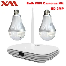 XM 2CH 360 Panoramic Light Bulb 3MP WIFI System Wireless NVR 4PCS 5MP Infrared P2P Wireless Internet IP CCTV Security Camera kit