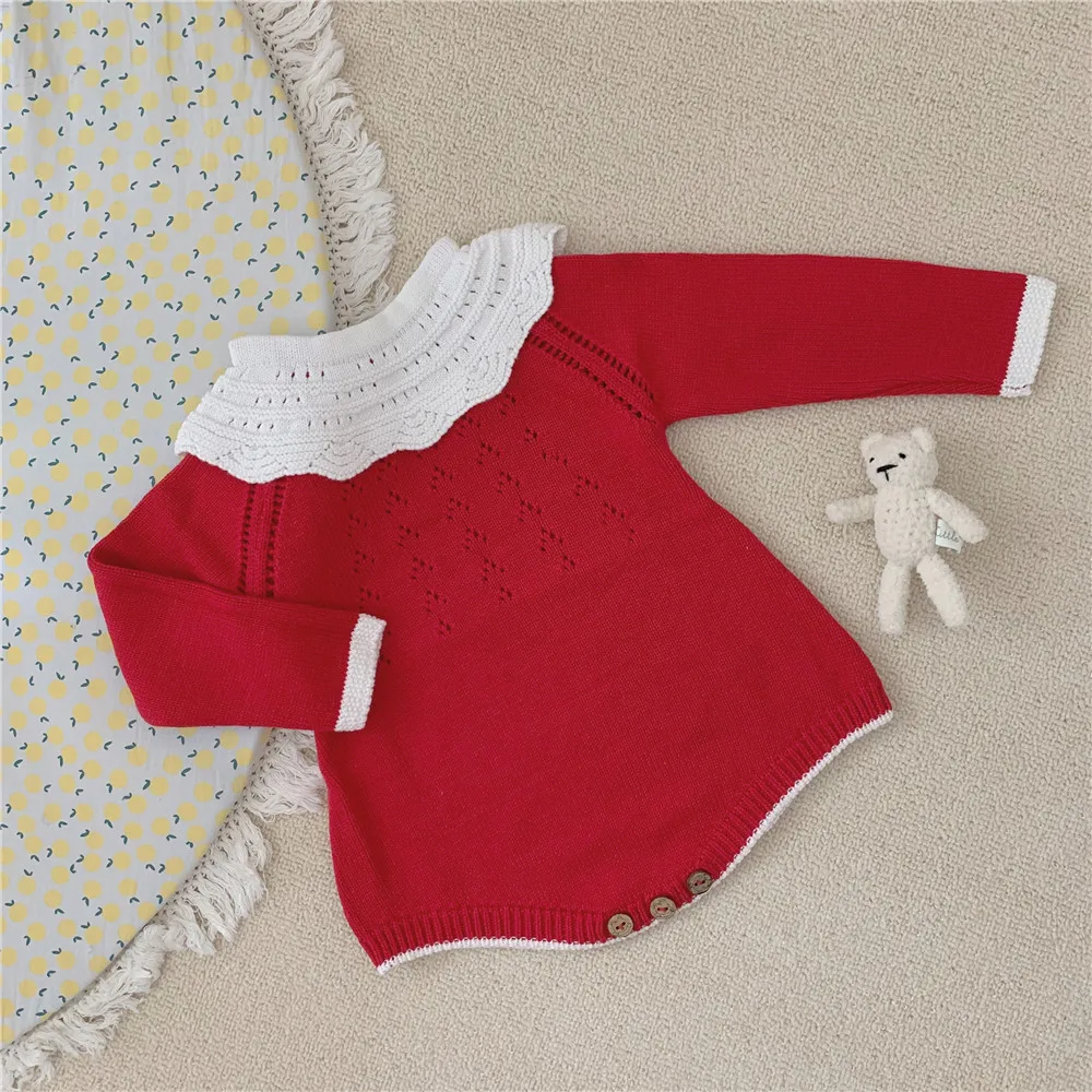 MILANCEL/осенняя одежда для малышей; вязаные милые комбинезоны для маленьких девочек; одежда для малышей с оборками и воротником