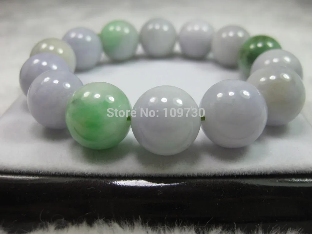 

001521 NATURE BEAUTIFUL GRADE AAA 15MM BEAD JADE EMERALD GREEN LAVENDER BRACELETS