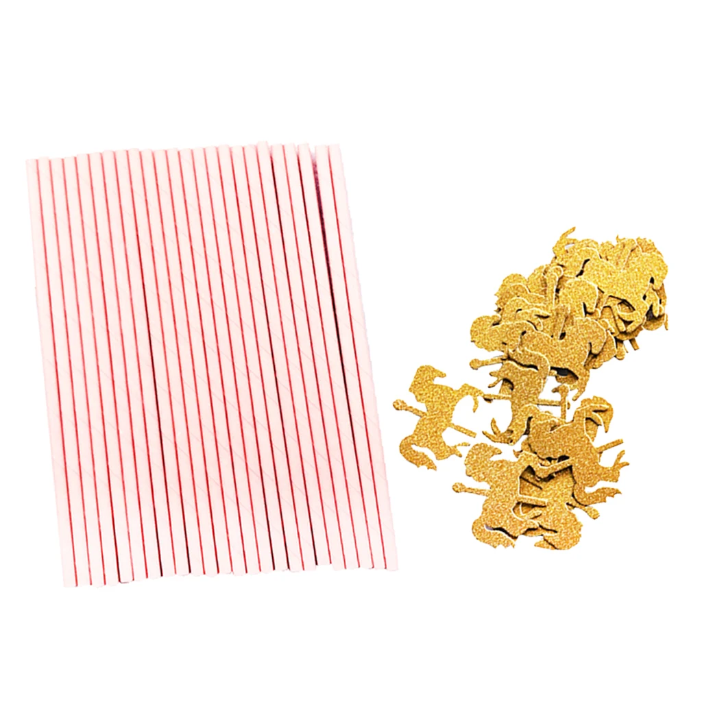 25x Pink Shinning Unicorn Paper Straws Kids Birthday Paper Tableware Party Favours