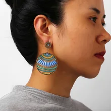 Boho Ethnic Dangle Earrings For women's Round Hollow Resin Rhinestone beads Drop Earring 2019 New design Jewelry