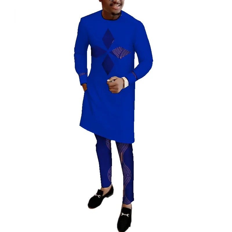 Осенняя мужская одежда в африканском стиле, большие размеры, Дашики, мужские рубашки и штаны из 2 предметов, хлопковая одежда с длинными рукавами и круглым вырезом, WYN513 - Цвет: 4