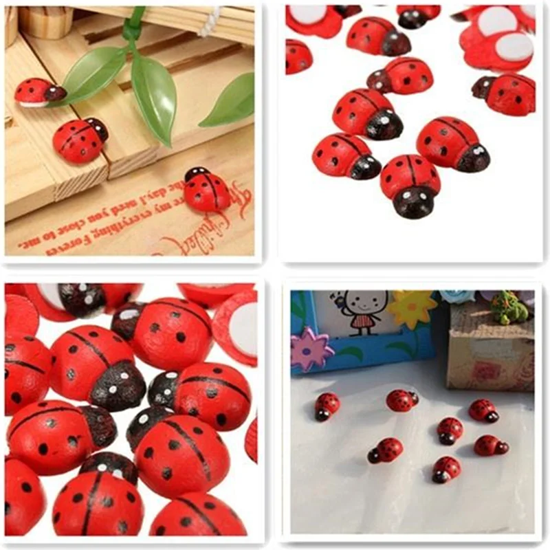 Wooden Ladybird Ladybug Sticker Children Kids Painted Adhesive Back DIY Craft Home Party Holiday Decoration 5BB5737