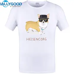 Прохладный Дизайн Hipster корги печатных футболки Новое поступление Лето Для мужчин топы с короткими рукавами хлопок животных смешно D