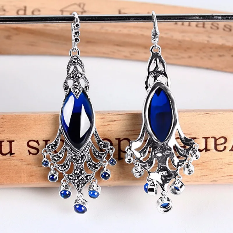 

Luxurious New Pure 925 Sterling Silver with Blue Peacock Dangle Earrings
