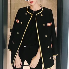 Роскошная брендовая одежда модное двубортное женское Полосатое пальто высокого качества ручное вязаное прямое винтажное пальто