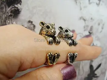 

Wholesale Hamster Ring Women's Retro Burnished Birthday gifts Animal Ring Jewelry Adjustable Ring Black Crystal (12pcs/lot)