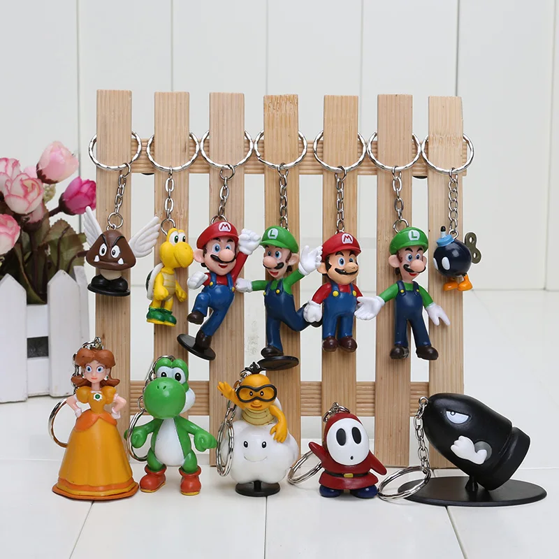 

5sets 12pcs/set Super Mario Bros 3inch Action Figure keychain with tag retail