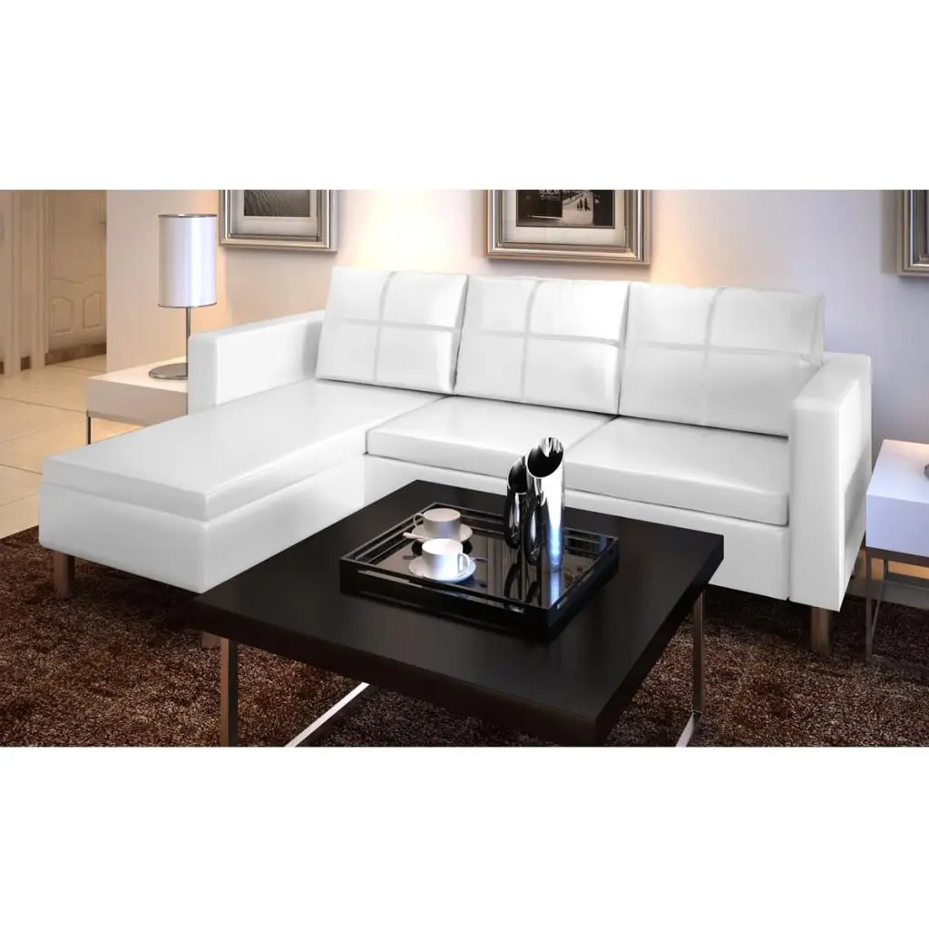 vidaXL 3 Seater L shaped Artificial Leather Sectional Sofa White