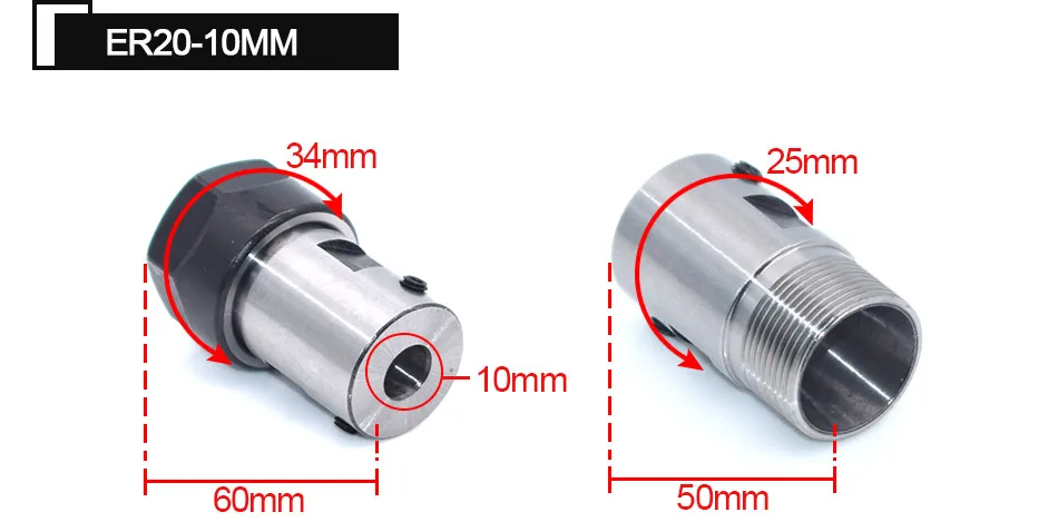 Шпиндельный двигатель зажим цанговый патрон Hoder C25 ER20 8 мм 10 мм цанговый ER20Nut вал двигатель удлиненный зажим нож для фрезерования с ЧПУ