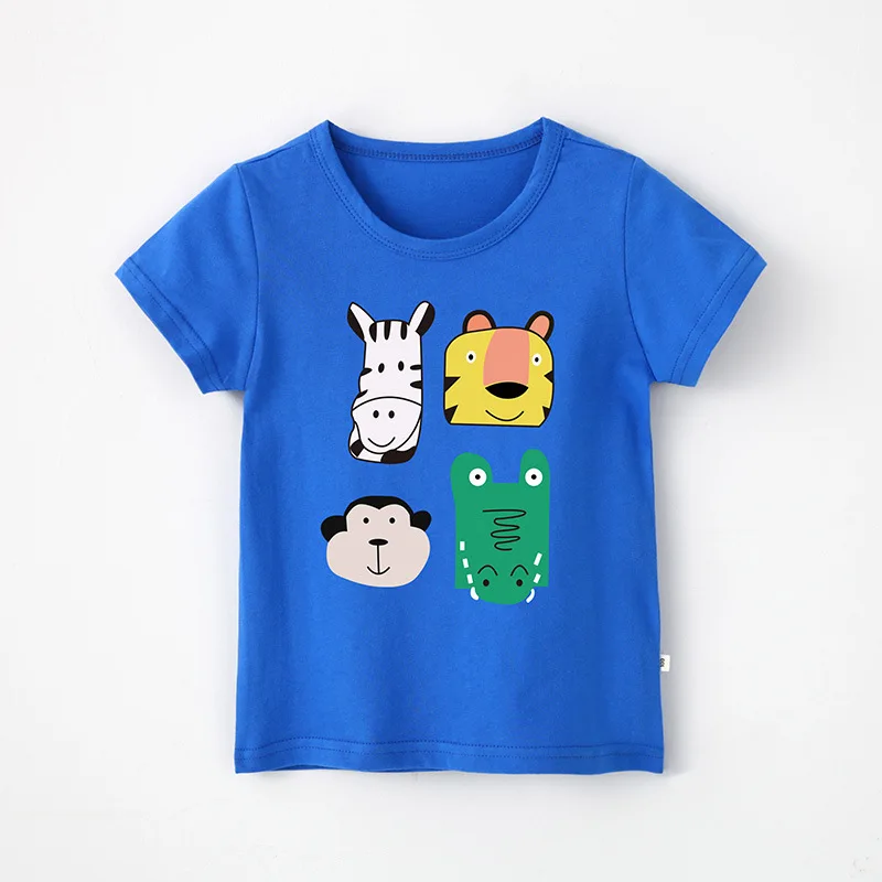 Футболки с рисунком животных для девочек; хлопковая дышащая детская одежда; топы для мальчиков с рисунком панды, собаки, обезьяны, тигра, зебры, енота, крокодила - Цвет: 2 Blue