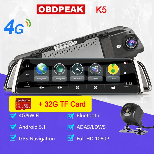 1" СТРИМ Медиа android зеркало автомобиля зеркало заднего вида Dash Cam FHD 1080P супер ночного видения Сенсорный DVR камера с ADAS gps NAVI - Название цвета: 4G-Stream With 32G
