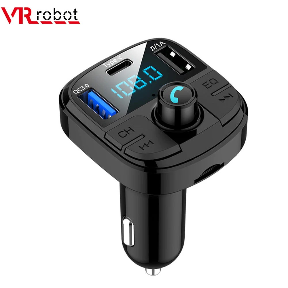 VR robot Bluetooth Handsfree Car Kit Wireless FM Transmitter EQ Audio MP3 Player With QC3.0 Quick Charge+USB Type C | Автомобили и
