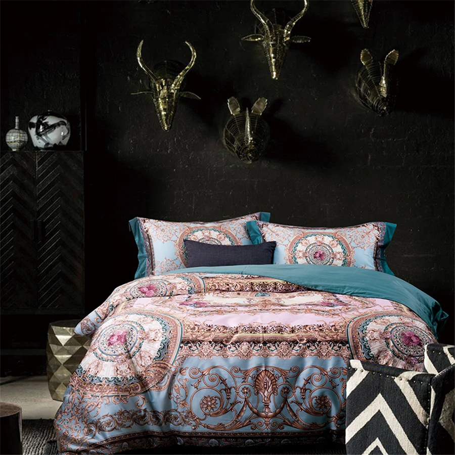 luxury 100s damask Crete mediterranean Bedding set duvet cover flat