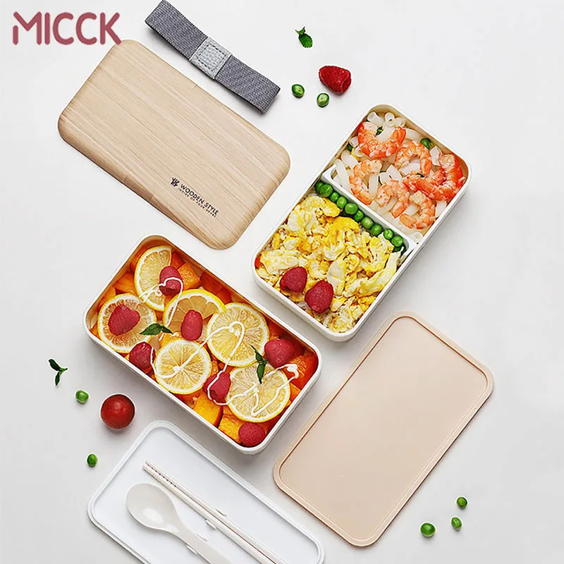 MICCK 2 слойный 1200 мл Ланч бокс для микроволновой печи японский деревянный бэнто