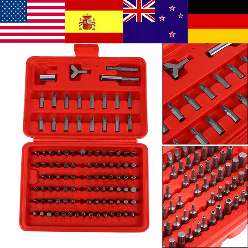 100 Pcs/set Screwdriver Bit Set Chrome Security Bit Tool Set Torx Hex