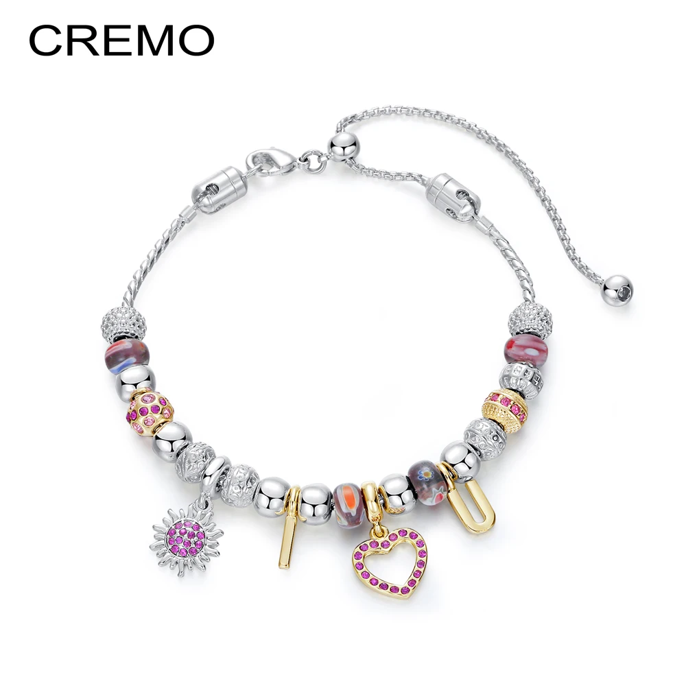 

Cremo DIY Love Charms Bracelet For Women Sunflower Handmade Original Jewelry Elegant Marking Fit Christmas Gift Valentine's Day